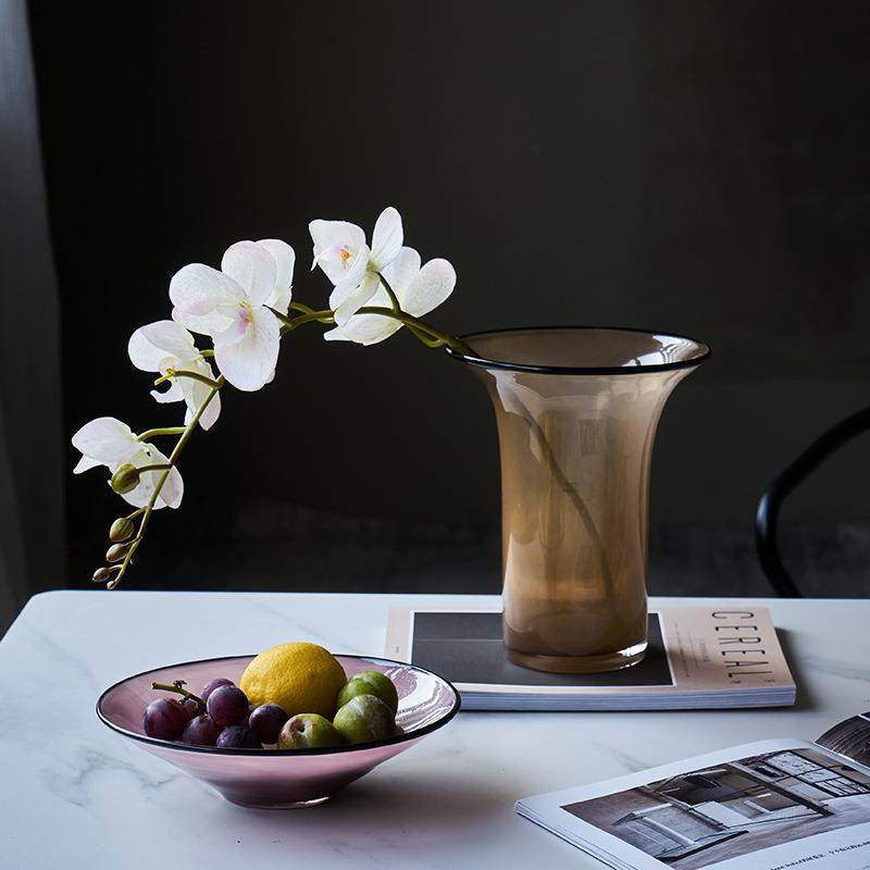 北欧风瓷粉黑边敞口花瓶鲜花餐桌电视柜简约创意手工家用玻璃果盘,淘宝优惠券,粉丝福利购,淘宝优惠卷