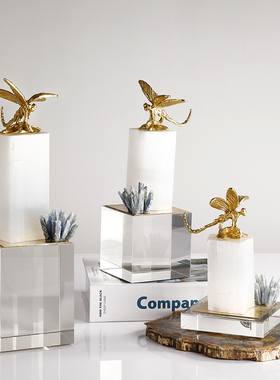 北欧轻奢天然水晶石蜻蜓家居摆件玄关电视柜卧室客厅办公室装饰