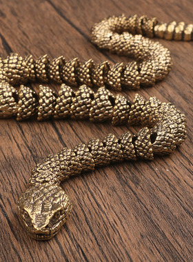 纯黄铜金龙黑龙蛇招财摆件可活动手把件办公桌面装饰品书柜工艺品