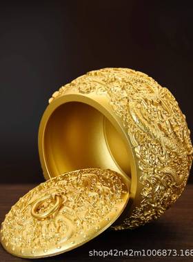 纯黄铜盆百福聚龙凤茶叶TKS财罐带盖铜缸大号米聚宝茶叶盒厂家