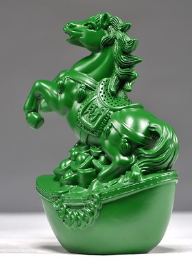 绿色木马摆件实木雕刻马到成功饰品工艺品木质马摆件家居桌面装饰
