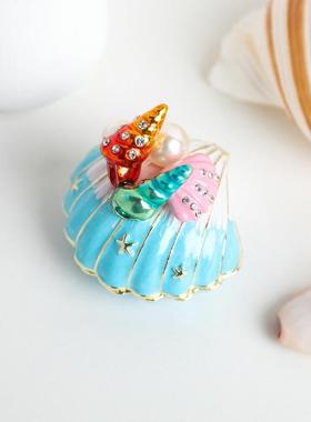 韩小饰品新款贝壳饰品珐盒婚日小SY6775礼品琅庆彩合金首饰盒装饰