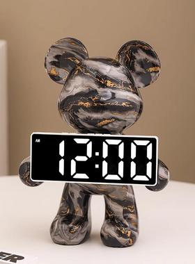 轻奢暴力熊件时钟摆5842面厅卧室桌台式钟表摆放式电子钟客闹钟装