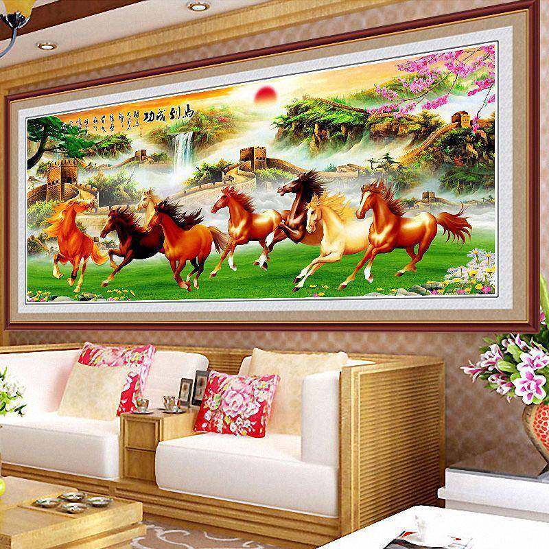 2厅02图5新款1801-35钻石画满钻客十字绣钻石绣马到石成功八骏刺,淘宝优惠券,粉丝福利购,淘宝优惠卷