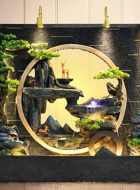 大型假山水流喷泉玄关幕墙屏别墅循风环水招财开业装水2500325饰