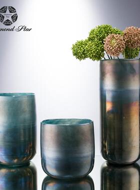 件钻石星镀DLE喷砂玻璃花瓶创意直筒花花器家居装饰品摆批插发电