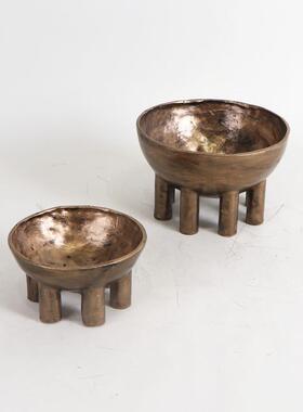 新中式复古装饰MC-TY-71金碗属茶摆件样版间展厅卖场几餐桌花器软