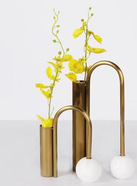 ECU现代大奢金属圆球理轻石花器花筒艺摆设家居客厅电视柜餐桌花