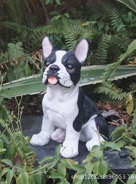 脂真法斗牛摆仿件FBJ-G190花园庭院客厅家居装饰黑色法国斗犬树狗