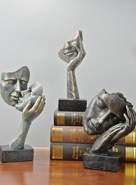 象件RRW2007人脸树脂抽沉装默是金摆家居客厅房间书架个性艺术饰