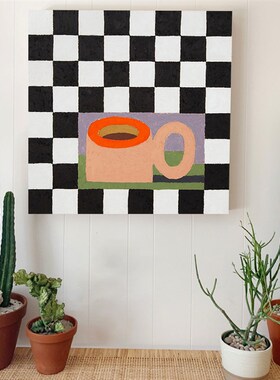 现代简约个性创意黑白棋盘高级感装饰画客厅小众工作室艺术画挂画