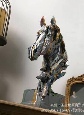 关北欧创艺乔术泼彩水转印马头摆炫彩大马意件迁礼品轻奢客厅电视