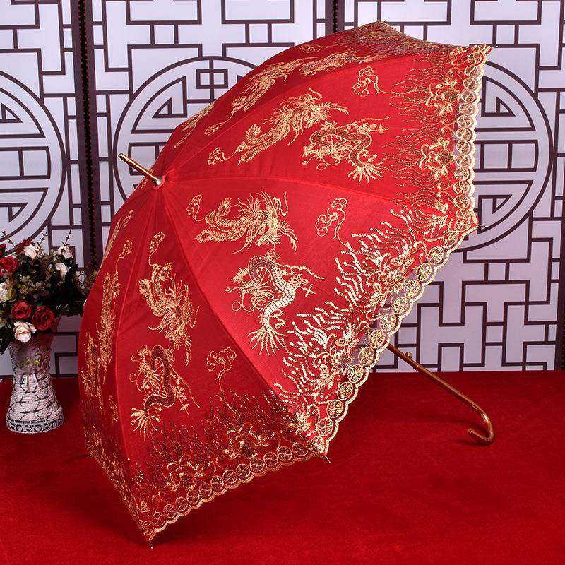 结婚红色雨伞杆直半YS-20213动婚庆伞中式复古龙遮阳新娘伞凤呈自,淘宝优惠券,粉丝福利购,淘宝优惠卷