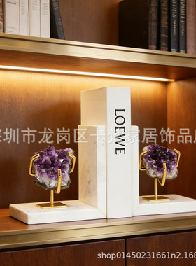 美式简约样板间客厅玄关柜书柜酒柜装饰品设计师软装书档书靠摆件