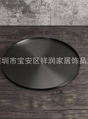 现代简约式轻奢金属圆欧形托盘金黑色摆件样售板房楼处GZI软装色