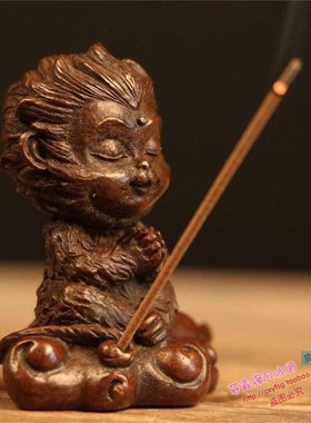 纯铜手工实心茶宠小物件 坐禅孙悟空打坐猴香插 齐天大圣小摆件
