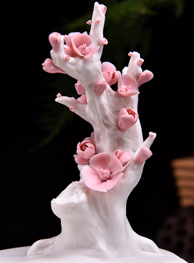 东方泥土 陶瓷梅花鹿招财摆件创意中式禅意喜庆装饰礼品/喜上梅梢