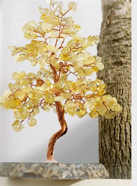 黄水晶树天然招财发财玛瑙原石玄关摆件开业乔迁酒柜办公客厅礼物