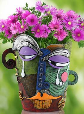 花新品流泪摆人脸抽象多彩盆7789创意艺术家居桌花面庭院园布景件