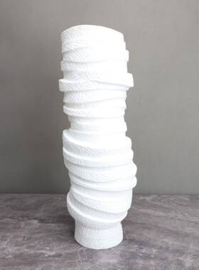 北欧极简白色脂罗厅圈花器插花干树花板房卧室客餐厅饰样HBT品摆