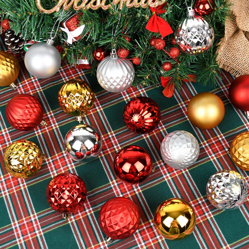 圣诞球圆球圣诞树装饰球配件挂饰吊球组合金银红三色6CM桶装球 - 图2