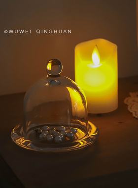 无味清欢 法式中古透明玻璃罩 精致桌面首饰收纳摆件 甜点防尘罩