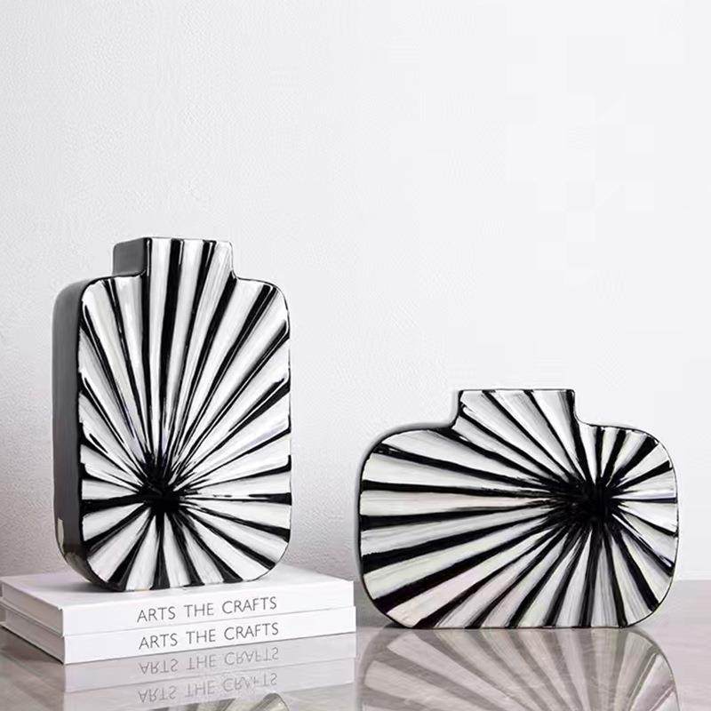 简约现代创意黑白条纹干花瓶样板间客厅家居装饰品艺术花器摆件,淘宝优惠券,粉丝福利购,淘宝优惠卷