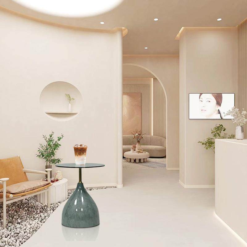 玻璃茶几客厅沙发边几单面圆几轻奢圆茶几木纹色底座落地托盘角几,淘宝优惠券,粉丝福利购,淘宝优惠卷