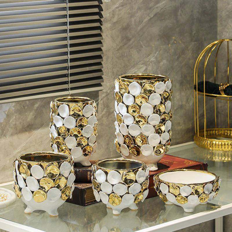 轻奢陶瓷电镀金色手工贴花水培花瓶花盆客厅家居样板房玄关酒店摆,淘宝优惠券,粉丝福利购,淘宝优惠卷