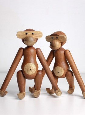 丹麦实木猴子摆件  木质猴挂件客厅玄关家居品 创意毕业生日礼物