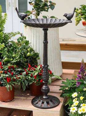 美式复古铸铁高脚喂鸟器花鸟食盆摆件别盆墅花园台庭院阳装DGK饰
