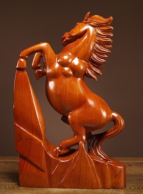 花梨木雕马到成功摆件实木一对十二生肖马家居客厅办公装饰工艺品