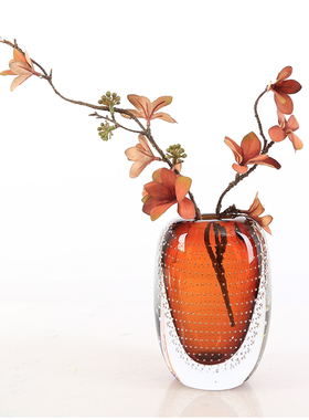 轻奢创意加厚琥珀色玻璃花瓶水培摆件客厅茶几餐桌样板间插花花器