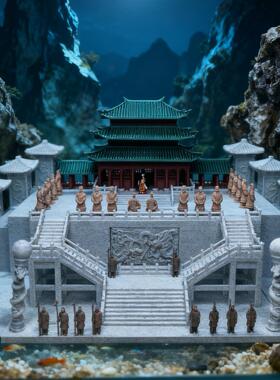 秦始皇陵仿古宫殿风摆件微缩景观装饰品鱼缸假山沙盘造景赠兵马俑