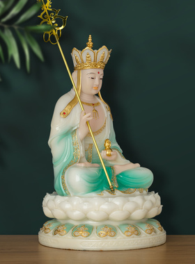 汉白玉地藏王佛像玉雕镶金九华山地藏菩萨坐像中式家居供奉摆件