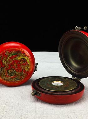 罗盘黄铜实SZT心专雕刻身小携带业八卦圆盘随罗经仪