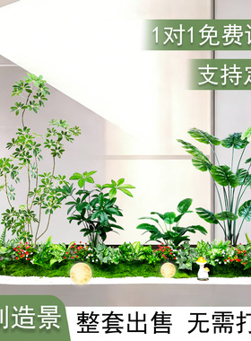 玄关绿植造景仿真绿植造景组合橱窗装饰室内阳台仿生植物造景布置