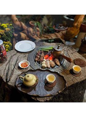 围煮炉茶炉tlznsdfg木墩铁炉茶台树桩炭炉圈篦子双层炉胆带热棉隔