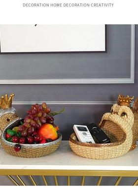 藤编动物钥匙收纳摆件玄关茶几桌摆面轻仿1036奢纳件遥控钥匙干果