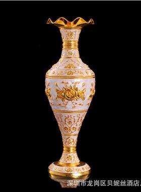 瓶件欧式客厅花创意插花家摆居装饰品高2017花瓶档奢华属花金瓶