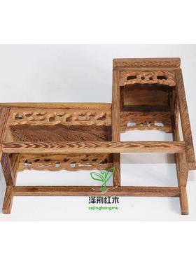 鸡翅高低微型博古木底架茶壶花瓶玩小摆古件座雕花752底座实木