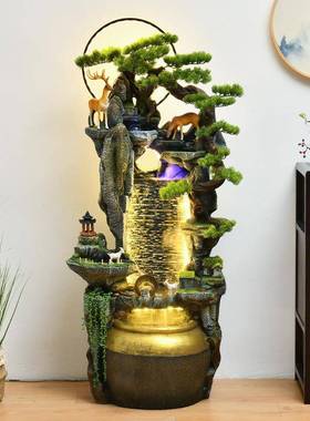 假办山流水喷鱼泉缸风水轮加湿器景TB-55637观客阳厅台公室水幕墙