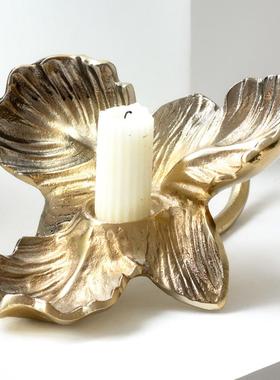 现代轻客奢金色花型铝银制烛HJO台摆件家居厅餐桌样板间蜡烛台装
