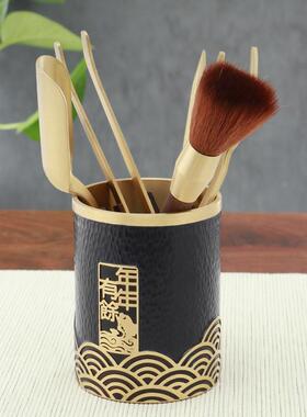 笔LX-WJ-23筒纯纳黄铜中国高级感办室书房公桌面收摆件雕花六君子