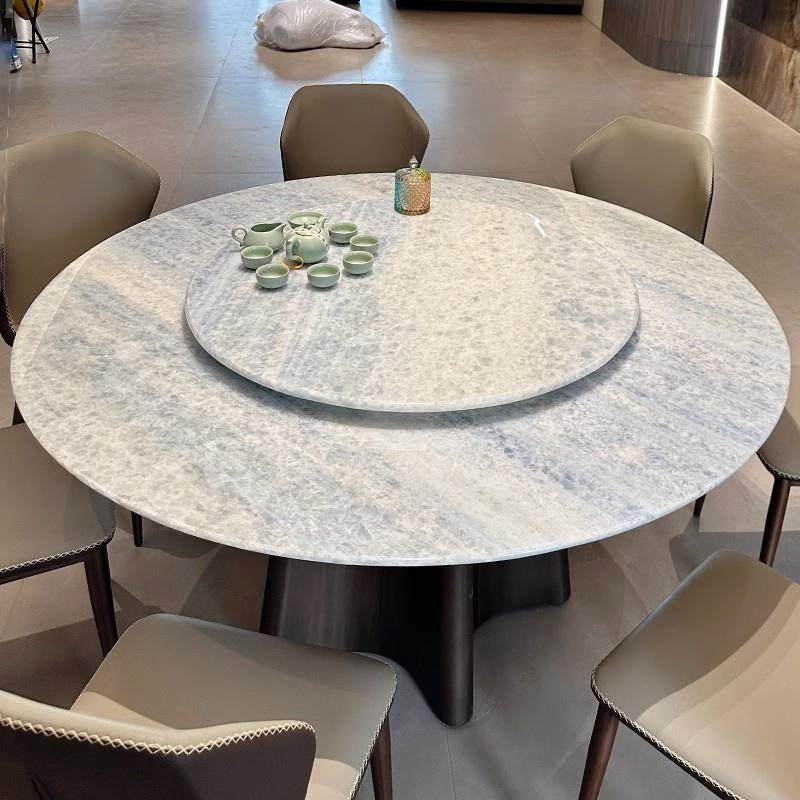 蓝水晶奢石圆形餐桌椅组合带转盘高端别墅进口天然大理石圆桌家用,淘宝优惠券,粉丝福利购,淘宝优惠卷