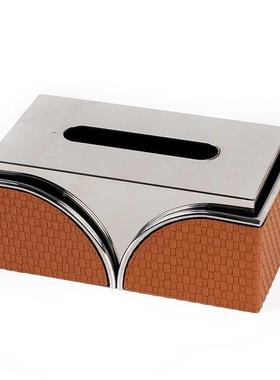 现奢不轻锈钢质抽纸盒代创意客厅摆件桌面皮餐桌茶几PRF装饰品纸
