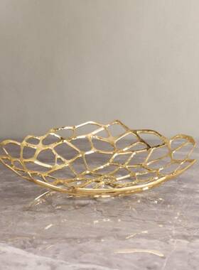 新中式金属金色电镀果盘样摆D1144板卧室餐厅桌面玄关房居软家装