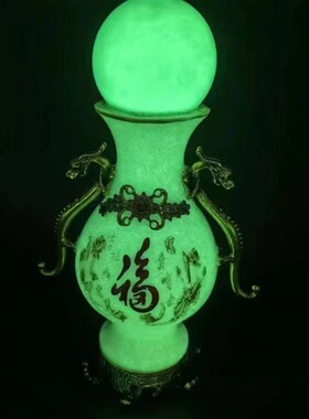 双龙做旧夜光花瓶摆设仿古夜光石描彩福字家居客厅摆件工艺品批发