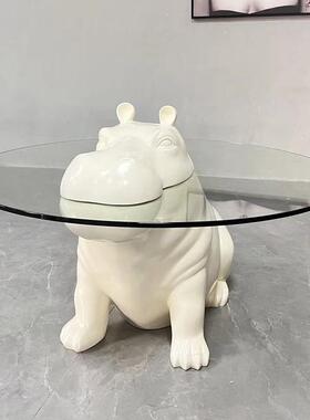 河马茶几别墅造型茶台家用客厅玻璃动物创意摆件小茶桌异形茶几