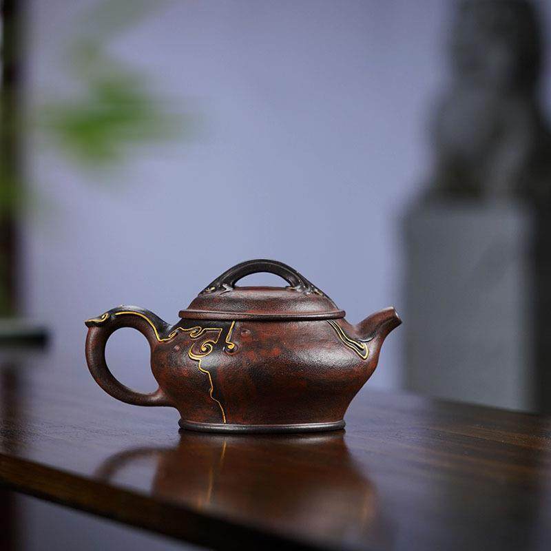 Fully handmade Pixiu Acacia teapot, new high-end boutique purple clay teapot, famous high water wave relief teapot and tea set